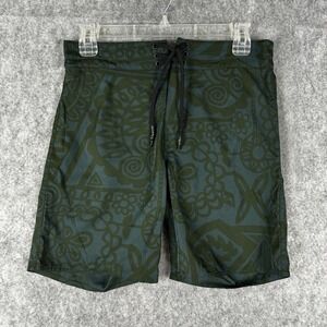 Outerknown Board Shorts Men 28 Green Evolution Swim Trunk Acid Aloha Pine Tribal
